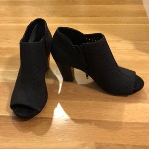 Black open toe ankle boots